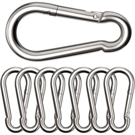 Lot de 8 Grands mousquetons, diamètre 8x80 mm