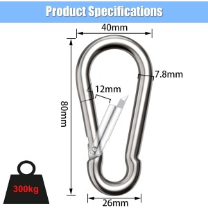 Lot de 8 Grands mousquetons, diamètre 8x80 mm