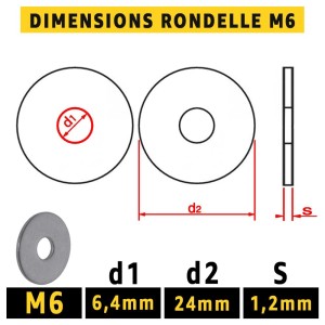 Rondelles Métal M6 : 50 Pièces Extra Large (Diam.int 6,4mm x Diam.ext 24mm)