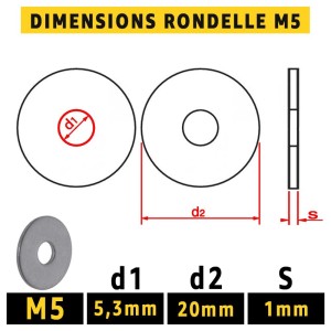 Rondelles inox Métal M5 : 50 Pièces Extra Large (Diam.int 5,3mm x Diam.ext 20mm)