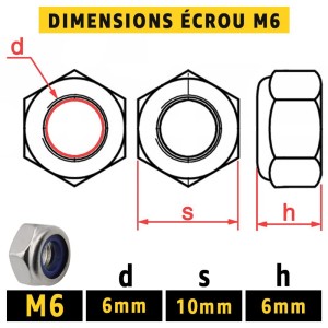 Ecrou inox M6 : 50 Pièces Frein Autobloquant Indesserable avec Bague Nylon de Blocage