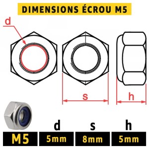 Ecrou inox M5 : 50 Pièces Frein Autobloquant Indesserable avec Bague Nylon de Blocage