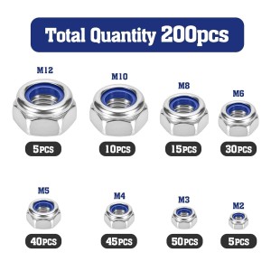 Assortiment d'Écrous de Blocage Autobloquant inox M2、M3、M4、M5、M6、M8、M10、M12