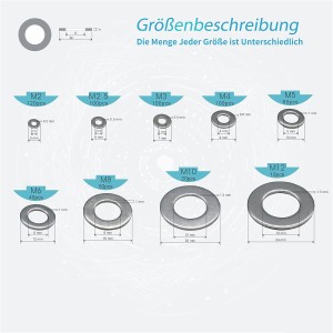 Lot de 600 Rondelles inox en 9 tailles