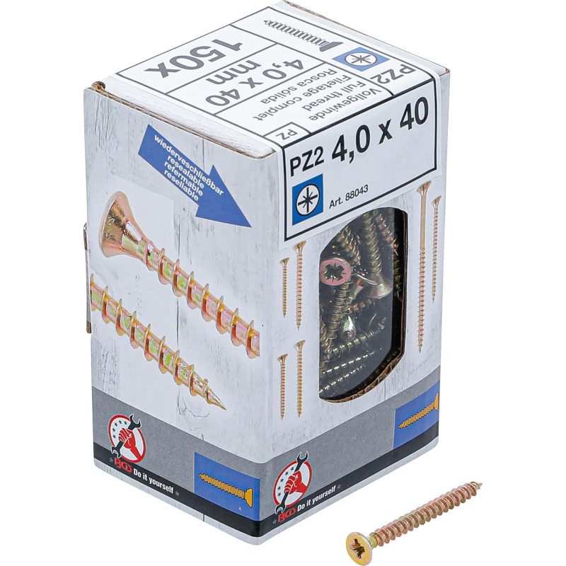 Lot de 150 Vis 4,0 x 40 mm multifonctions cruciforme PZ2 Lot de 150 Vis 4,0 x 40 mm multifonctions cruciforme PZ2