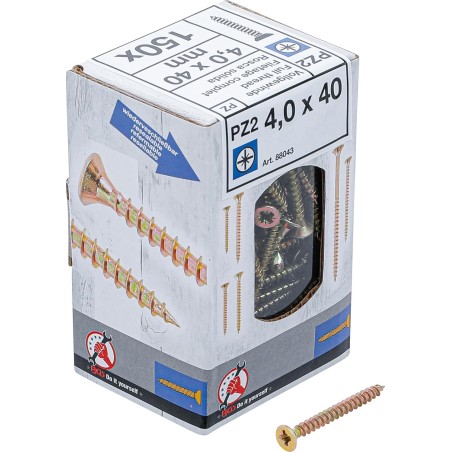 Lot de 150 Vis 4,0 x 40 mm multifonctions cruciforme PZ2