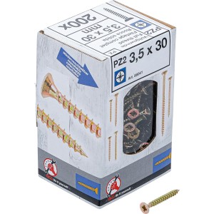 Lot de 200 Vis 3.5 x 30 mm multifonctions cruciforme PZ2