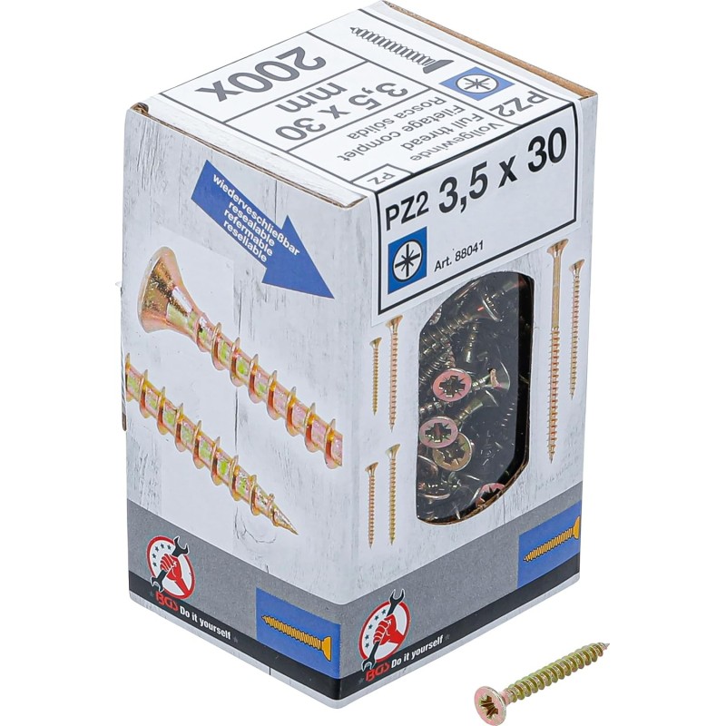Lot de 200 Vis 3.5 x 30 mm multifonctions cruciforme PZ2 Lot de 200 Vis 3.5 x 30 mm multifonctions cruciforme PZ2