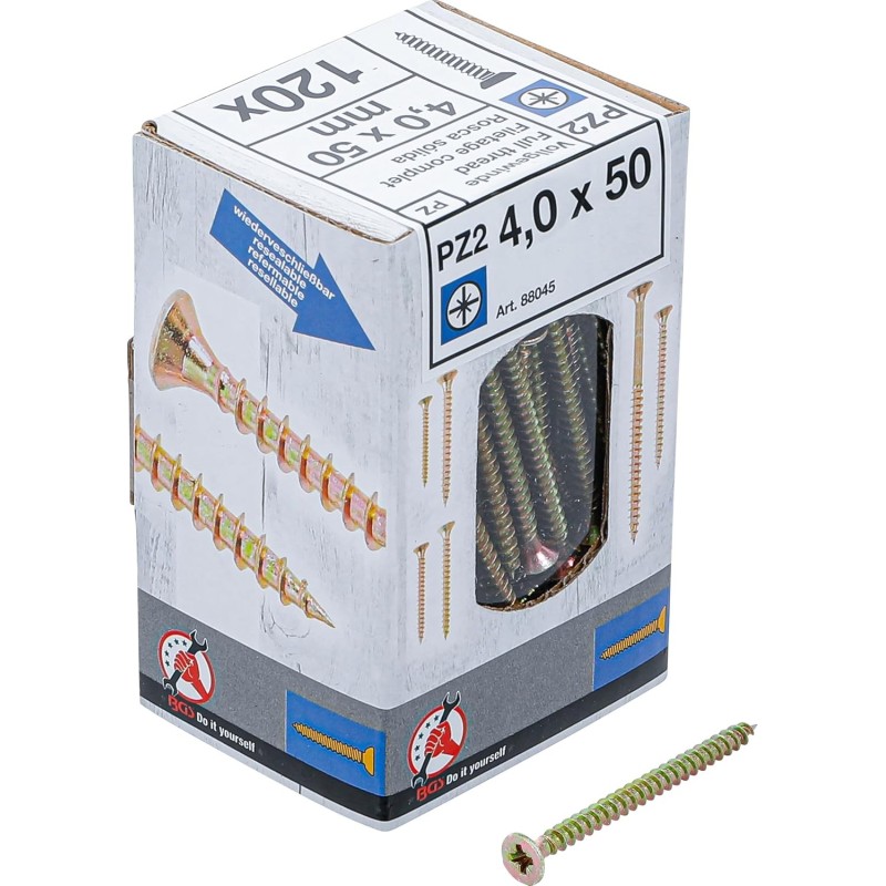 Lot de 120 Vis 4 x 50 mm multifonctions cruciforme PZ2 Lot de 120 Vis 4 x 50 mm multifonctions cruciforme PZ2