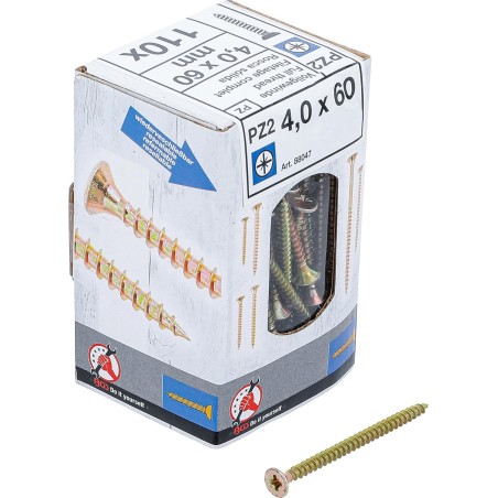 Lot de 110 Vis 4 x 60 mm multifonctions cruciforme PZ2