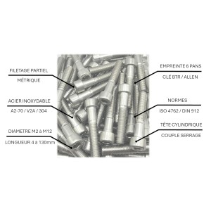 Vis INOX M8x40 mm tête cylindrique BTR 8x40 mm