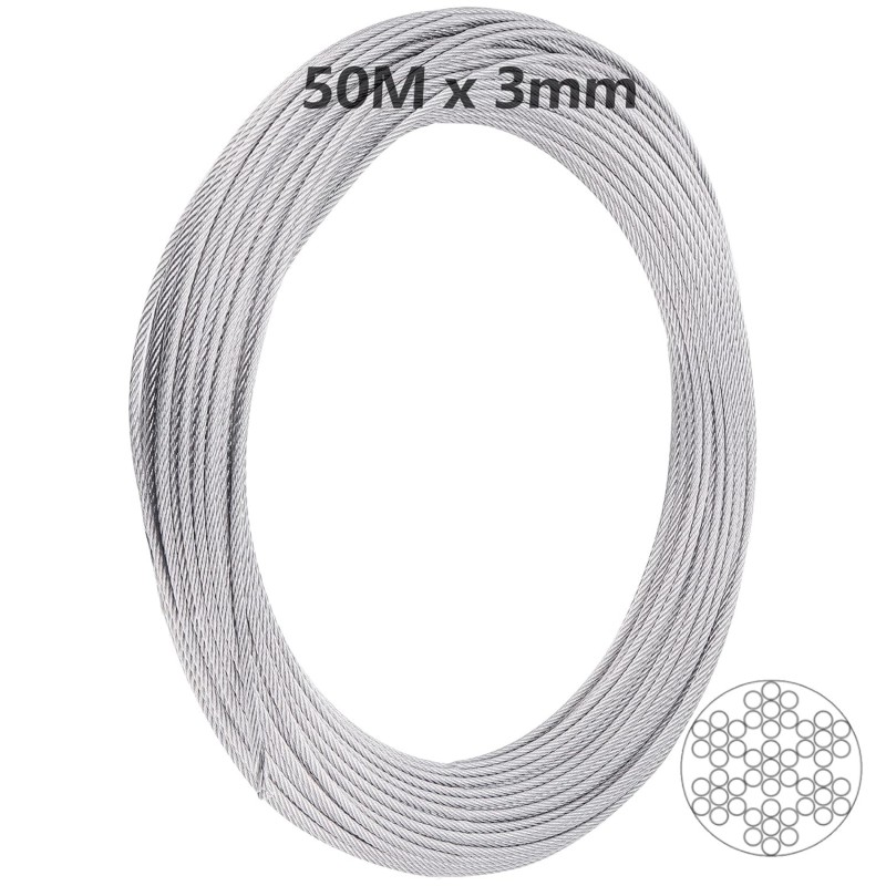 Câble inox 50 m x 3 mm, 7 x 7 Câble inox 50 m x 3 mm, 7 x 7