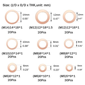 200 Rondelles Plates cuivre M5 M6 M8 M10 M12 M14