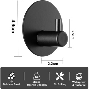 Crochet Adhésif Mural Noir 4 Pièces pour salle de bain