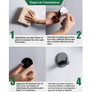 Crochet Adhésif Mural blanc 4 Pièces pour salle de bain