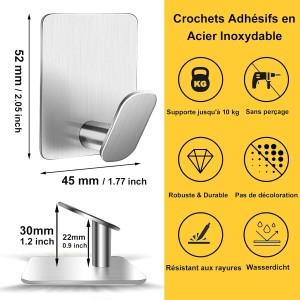 4 crochets Adhésifs Porte Serviette Salle de Bain