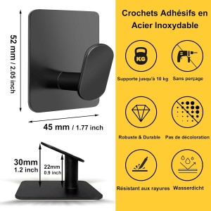 4 crochets Adhésifs noir Porte Serviette Salle de Bain