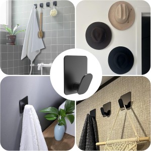 4 crochets Adhésifs noir pour porte serviette