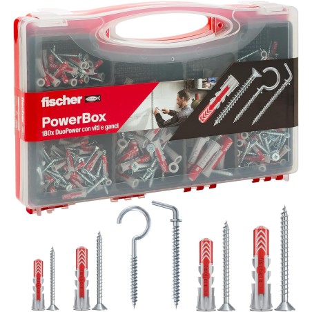 Lot de 180 chevilles DuoPower avec vis et crochets pour mur plein, perforé et cloison sèche