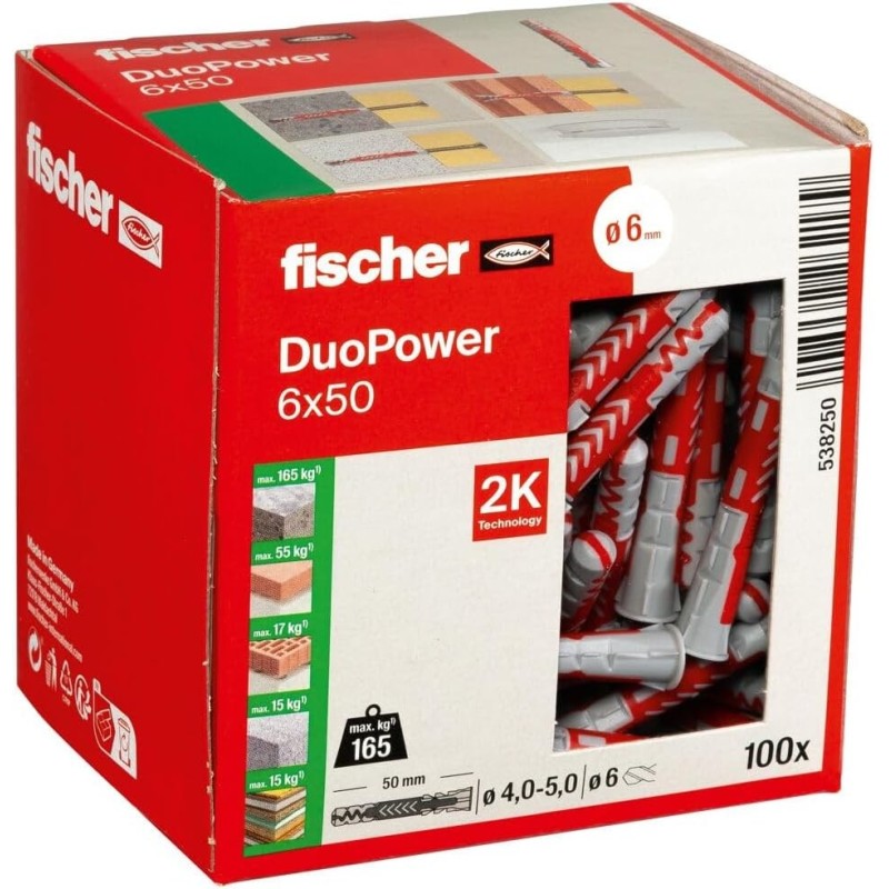 Cheville 6x50 bi-matière et multi-matériaux DUOPOWER - Boîte de 100 Cheville 6x50 bi-matière et multi-matériaux DUOPOWER - Boîte de 100