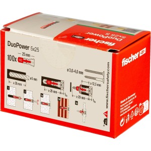 Cheville 5x25 bi-matière et multi-matériaux DUOPOWER - Boîte de 100