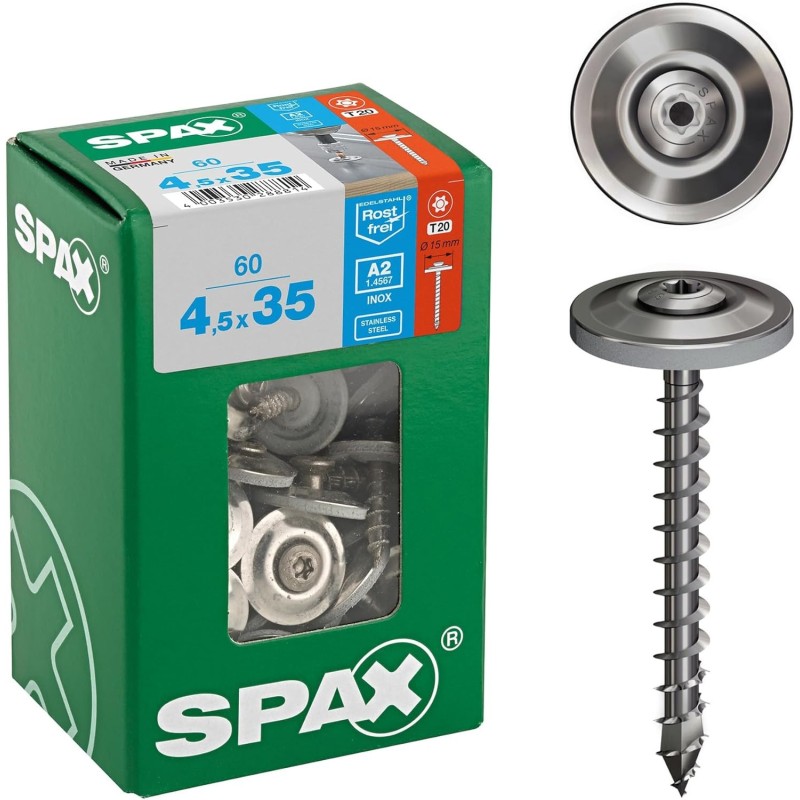 60 vis étanches 4,5 x 35 mm, filetage complet, tête fraisée bombée 60 vis étanches 4,5 x 35 mm, filetage complet, tête fraisée bombée