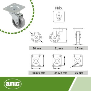 Lot de 4 roulettes pour Meubles 30 mm Lot de 4 roulettes pour Meubles 30 mm