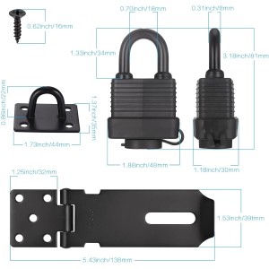 Verrou de porte noir en inox avec cadenas et vis
