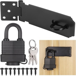 Verrou de porte noir en inox avec cadenas et vis