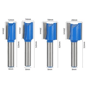 Lot de 8 fraises droites à tige de 8 mm - Double cannelure