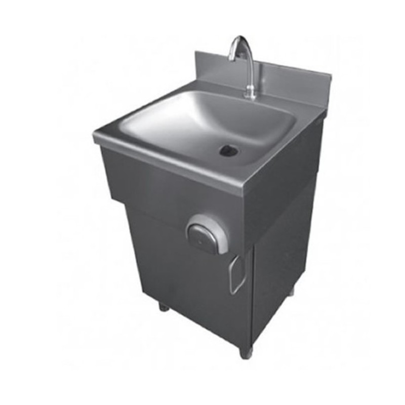 Lave-mains inox sur placard avec porte battante