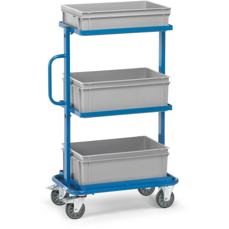 Servante pour bacs plastiques avec cadres d'étage et 3 bacs plastiques