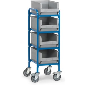 Servante avec 4 plateaux en mélaminé et 4 bacs plastiques