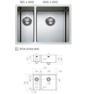 Cuve double R12 polie accessoires inclus - l: 400x180x170mm r: 400x400x200mm