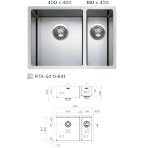 Cuve double R12 polie accessoires inclus - l: 400x400x200mm r: 400x180x170mm