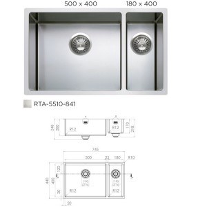 Cuve double R12 polie accessoires inclus - l: 400x500x200mm r: 400x180x170mm