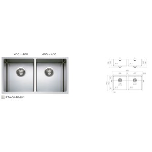 Cuve double R12 polie - accessoires inclus - l: 400x400x200mm r: 400x400x200mm