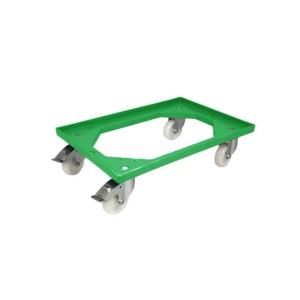 Chariot de transport 4 roues pivotantes PP + 2 freins - Cadre en PP - Fourches zinguées