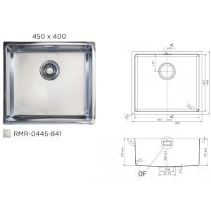 Cuve inox 450x400x200mm R15 polie - Trou 115/88 - Accessoires inclus