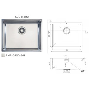 Cuve 500x400x200mm inox R15 polie - Trou 115/88 - Accessoires inclus