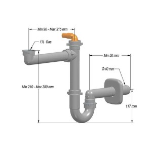 Siphon standard diamètre 40mm pour cuve simple