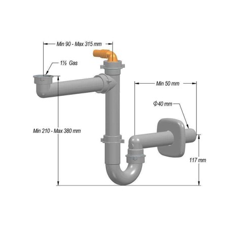 Siphon standard diamètre 40mm pour cuve simple