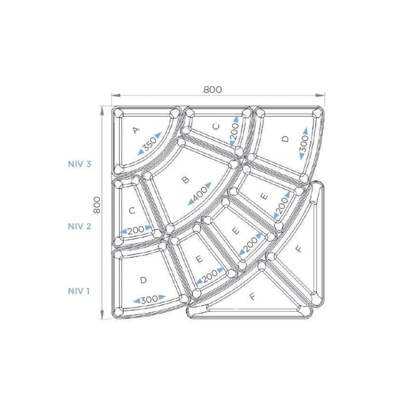 Kit pétale 11 plateaux 50mm - 800x800mm