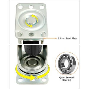 Lot de 4 roulettes charge lourde 100 mm dont  2 avec frein