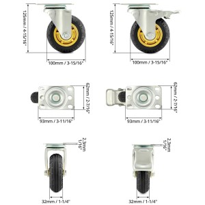 Lot de 4 roulettes charge lourde 100 mm dont  2 avec frein Lot de 4 roulettes charge lourde 100 mm dont  2 avec frein