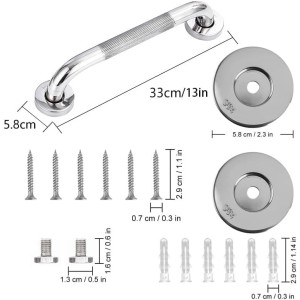 Lot de 2 barres d'appui de salle de bain en acier inoxydable 304 avec poignée antidérapante