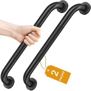 2 Barres d'appui en Inox noir avec Poignée Moletée Antidérapante
