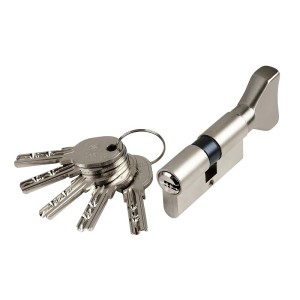 Cylindre à bouton type ISR6 sur numéro suivi AGL 697 et AEA016057 laiton nickelé - ISEO CITY