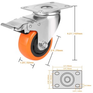 Lot de 4 Roulettes Pivotantes avec freins Double Blocage 450 kg