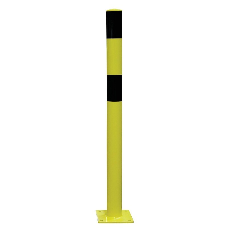 Poteau de protection acier avec platine Pot noir et jaune hauteur 120 cm - VISO